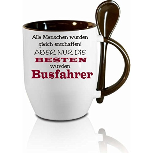 Tasse m. Löffel " Alle Menschen wurden gleich erschaffen aber nur die besten wurden Busfahrer " Löffeltasse, Kaffeetasse mit Motiv,Bürotasse, bedruckte Tasse mit Sprüchen oder Bildern - von Creativ Deluxe