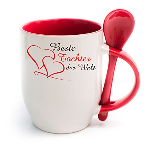 Tasse mit Löffel " Beste Tochter der Welt " Löffeltasse, Kaffeetasse mit Motiv,Bürotasse, bedruckte Tasse mit Sprüchen oder Bildern von Creativ Deluxe