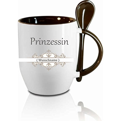 Tasse m. Löffel " Prinzessin Wunschname " Löffeltasse, Kaffeetasse mit Motiv,Bürotasse, bedruckte Tasse mit Sprüchen oder Bildern - auch individuelle Gestaltung nach Kundenwunsch von Creativ Deluxe