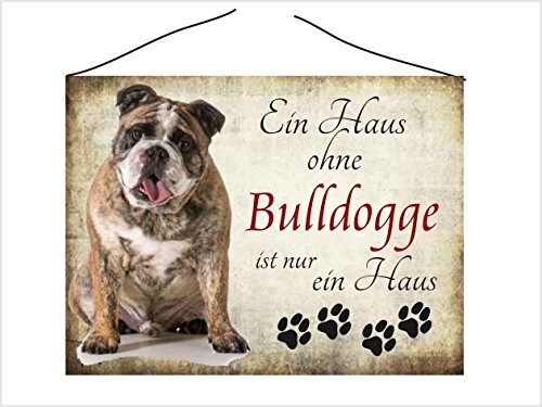 Creativ Deluxe Türschild Vintage Schild Kratzfest Dekoschild Hundedeko Wandschild Nostalgie Holzschild Geschenk - Bulldogge von Creativ Deluxe