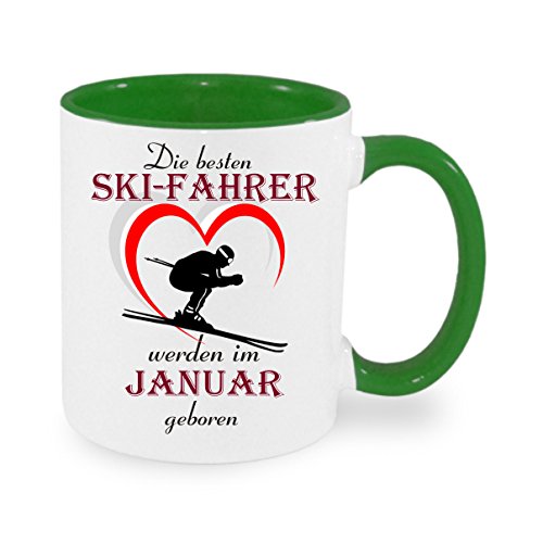 Die besten Skifahrer werden im Januar geboren - Kaffeetasse mit Motiv, Tasse mit Druck, auch individuell mit Spruch, Foto, Wunschtext, Wunschname (Grün) von Crealuxe