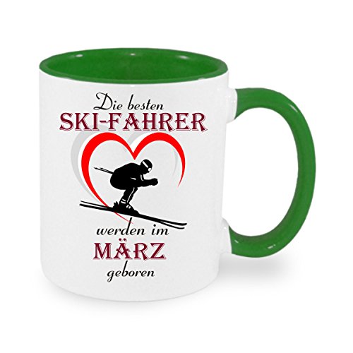 Die besten Skifahrer werden im März geboren - Kaffeetasse mit Motiv, Tasse mit Druck, auch individuell mit Spruch, Foto, Wunschtext, Wunschname (Grün) von Creativ Deluxe