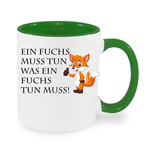 " Ein Fuchs muss tun was ein Fuchs tun muss... " Kaffeetasse mit Motiv, Tasse mit Druck, auch individuell mit Spruch, Foto, Wunschtext, Wunschname (Grün) von Creativ Deluxe