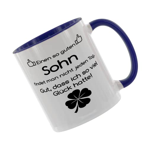 Einen so guten Sohn findet man nicht... - Kaffeetasse mit Motiv, Tasse mit Druck, auch individuell mit Spruch, Foto, Wunschtext, Wunschname (Blau) von Creativ Deluxe