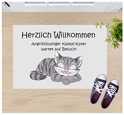 Herzlich Willkommen Katze - Fussmatte Bedruckt Türmatte Innenmatte Schmutzmatte lustige Motivfussmatte von Creativ Deluxe
