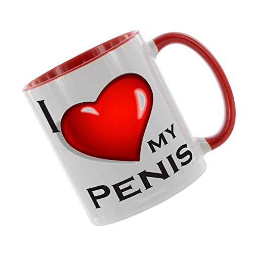 I love my Penis Kaffeetasse mit Motiv, Tasse mit Druck, auch individuell mit Spruch, Foto, Wunschtext, Wunschname (Rot) von Creativ Deluxe