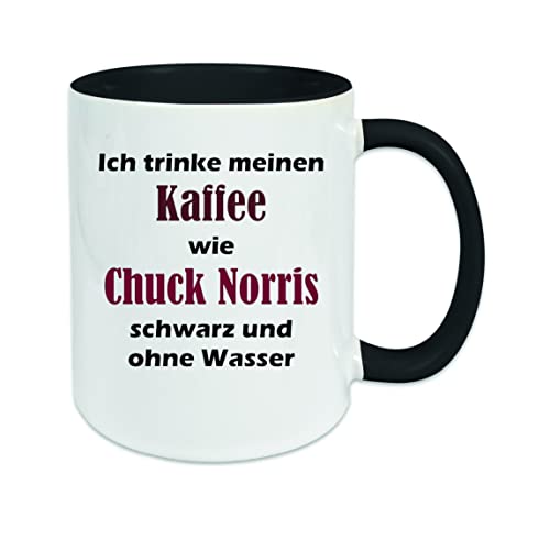 " Ich trinke meinen Kaffee wie Chuck Norris.... " Kaffeetasse mit Motiv, Tasse mit Druck, auch individuell mit Spruch, Foto, Wunschtext, Wunschname (Schwarz) von Creativ Deluxe