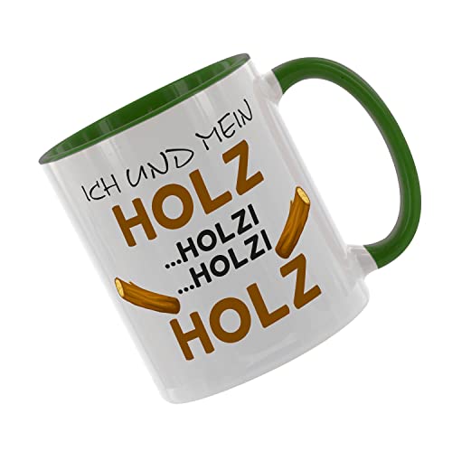 Ich und mein Holz - holzi holzi Holz Kaffeetasse mit Motiv, Tasse mit Druck, auch individuell mit Spruch, Foto, Wunschtext, Wunschname (Grün) von Creativ Deluxe