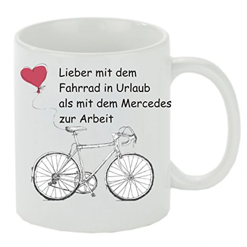 Kaffeebecher " Lieber mit dem Fahrrad in Urlaub als... " Kaffeetasse mit Motiv, Tasse mit Druck, auch individuell mit Spruch, Foto, Wunschtext, Wunschname auch individuell, Teetasse, Bürotasse von Creativ Deluxe