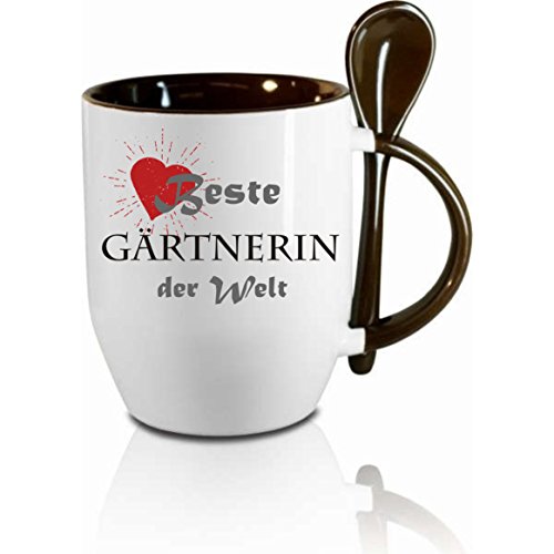 Tasse m. Löffel " Beste Gärtnerin der Welt " Löffeltasse, Kaffeetasse mit Motiv,Bürotasse, bedruckte Tasse mit Sprüchen oder Bildern - auch individuelle Gestaltung nach Kundenwunsch von Creativ Deluxe