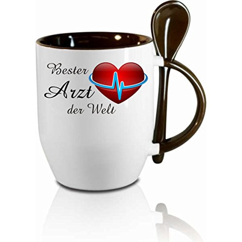 Tasse mit Löffel " Bester Arzt der Welt " Löffeltasse, Kaffeetasse mit Motiv,Bürotasse, bedruckte Tasse mit Sprüchen oder Bildern - auch individuelle Gestaltung nach Kundenwunsch von Creativ Deluxe
