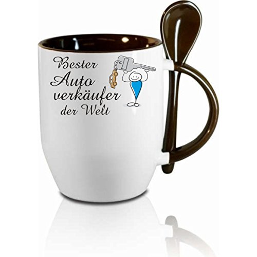 Tasse m. Löffel " Bester Autoverkäufer der Welt " Löffeltasse, Kaffeetasse mit Motiv,Bürotasse, bedruckte Tasse mit Sprüchen oder Bildern - auch individuelle Gestaltung nach Kundenwunsch von Creativ Deluxe