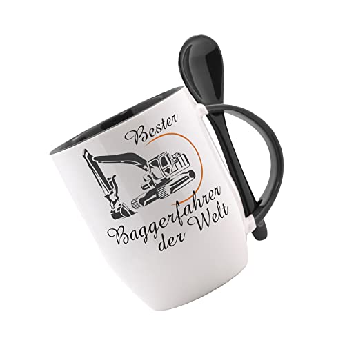 Tasse mit Löffel - Bester Baggerfahrer der Welt - Löffeltasse, Kaffeetasse mit Motiv, Bürotasse, bedruckte Tasse mit Sprüchen oder Bildern Tasse mit Löffel - Bester Baggerfahrer der Welt - Löffeltasse, Kaffeetasse mit Motiv, Bürotasse, bedruckte Tasse mit Sprüchen oder Bildern von Crealuxe