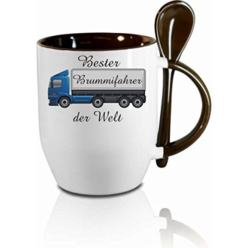 Tasse m. Löffel " Bester Brummifahrer der Welt " Löffeltasse, Kaffeetasse mit Motiv,Bürotasse, bedruckte Tasse mit Sprüchen oder Bildern - auch individuelle Gestaltung nach Kundenwunsch von Creativ Deluxe