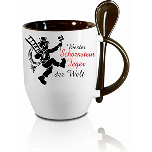 Tasse m. Löffel " Bester Schornsteinfeger der Welt " Löffeltasse, Kaffeetasse mit Motiv,Bürotasse, bedruckte Tasse mit Sprüchen oder Bildern - auch individuelle Gestaltung nach Kundenwunsch von Creativ Deluxe