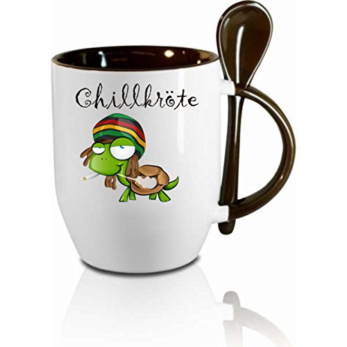 Tasse m. Löffel " Chillkröte " Löffeltasse, Kaffeetasse mit Motiv,Bürotasse, bedruckte Tasse mit Sprüchen oder Bildern - auch individuelle Gestaltung nach Kundenwunsch von Creativ Deluxe