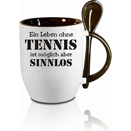 Tasse m. Löffel " Ein Leben ohne Tennis ist möglich aber sinnlos " Löffeltasse, Kaffeetasse mit Motiv,Bürotasse, bedruckte Tasse mit Sprüchen oder Bildern - von Creativ Deluxe