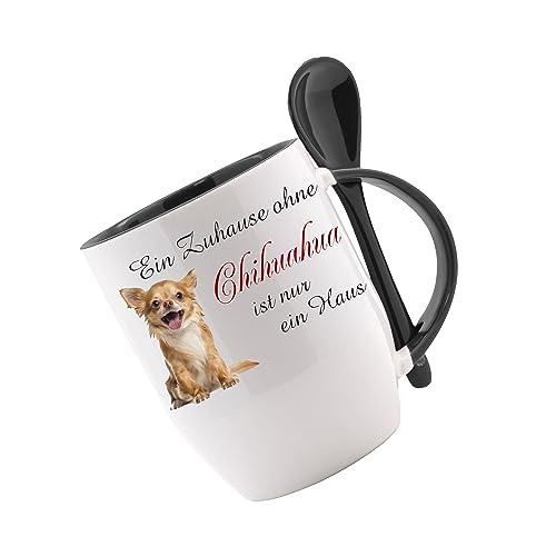 Tasse mit Löffel - Ein Zuhause ohne Chihuahua ist nur ein Haus Löffeltasse, Kaffeetasse mit Motiv, Bürotasse, bedruckte Tasse mit Sprüchen oder Bildern von Creativ Deluxe