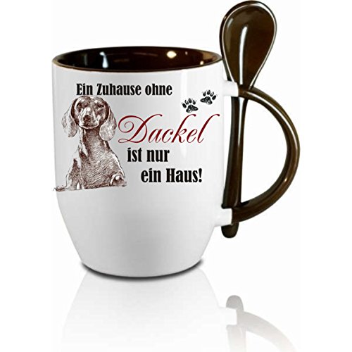 Tasse mit Löffel" Ein Zuhause ohne Dackel " Löffeltasse, Kaffeetasse mit Motiv,Bürotasse, bedruckte Tasse mit Sprüchen oder Bildern - auch individuelle Gestaltung nach Kundenwunsch von Creativ Deluxe