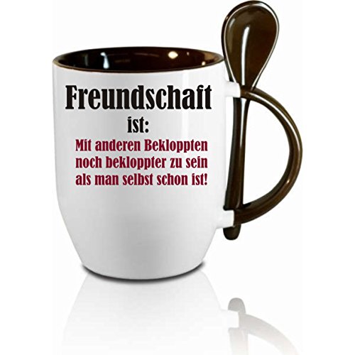 Tasse m. Löffel" Freundschaft ist... " Löffeltasse, Kaffeetasse mit Motiv,Bürotasse, bedruckte Tasse mit Sprüchen oder Bildern - auch individuelle Gestaltung nach Kundenwunsch von Creativ Deluxe