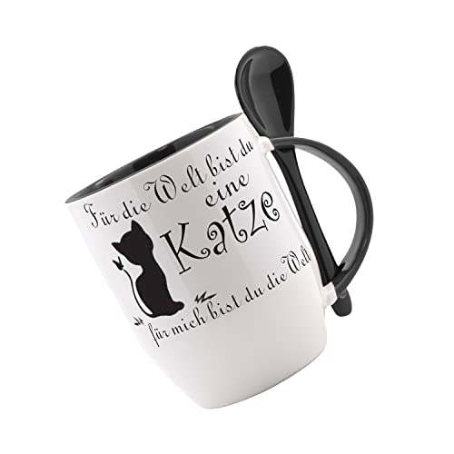 Tasse mit Löffel Für die Welt bist du eine Katze... Löffeltasse, Kaffeetasse mit Motiv,Bürotasse, bedruckte Tasse mit Sprüchen oder Bildern - von Creativ Deluxe