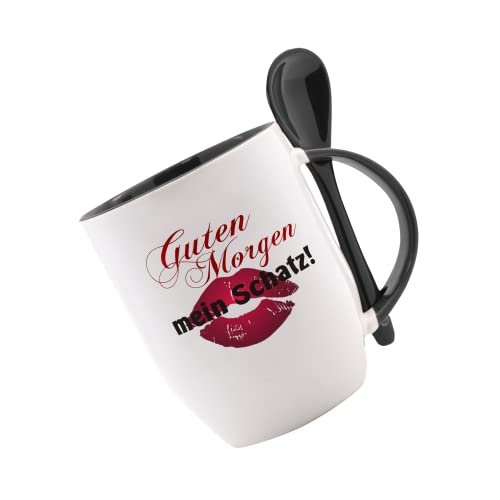 CreaLuxe Tasse mit Löffel bedruckt 'Guten Morgen mein Schatz', Löffeltasse mit Motiv, Kaffeetasse von Creativ Deluxe