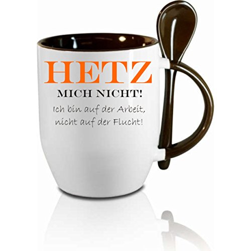 Tasse m. Löffel" Hetz mich nicht " Löffeltasse, Kaffeetasse mit Motiv,Bürotasse, bedruckte Tasse mit Sprüchen oder Bildern - auch individuelle Gestaltung nach Kundenwunsch Tasse m. Löffel" Hetz mich nicht " Löffeltasse, Kaffeetasse mit Motiv,Bürotasse, bedruckte Tasse mit Sprüchen oder Bildern - auch individuelle Gestaltung nach Kundenwunsch von Creativ Deluxe