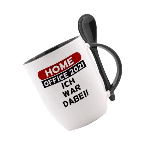 Tasse m. Löffel Home Office 2021 ich war dabei Löffeltasse, Kaffeetasse mit Motiv,Bürotasse, bedruckte Tasse mit Sprüchen oder Bildern - von Creativ Deluxe