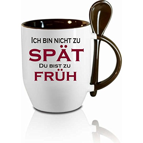Tasse m. Löffel " Ich bin nicht zu spät.. " Löffeltasse, Kaffeetasse mit Motiv,Bürotasse, bedruckte Tasse mit Sprüchen oder Bildern - auch individuelle Gestaltung nach Kundenwunsch von Creativ Deluxe
