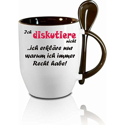 Tasse m. Löffel" Ich diskutiere nicht ich erkläre nur warum ich Recht habe " Löffeltasse, Kaffeetasse mit Motiv,Bürotasse, bedruckte Tasse mit Sprüchen oder Bildern - auch individuelle Gestaltung nach Kundenwunsch von Creativ Deluxe