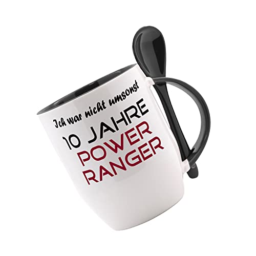 Tasse m. Löffel Ich war nicht umsonst 10 Jahre Power Ranger Löffeltasse, Kaffeetasse mit Motiv,Bürotasse, bedruckte Tasse mit Sprüchen oder Bildern - auch individuelle Gestaltung nach Kundenwunsch von Crealuxe