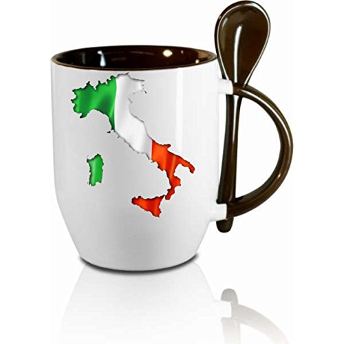 Tasse mit Löffel " Italien " Löffeltasse, Kaffeetasse mit Motiv,Bürotasse, bedruckte Tasse mit Sprüchen oder Bildern - auch individuelle Gestaltung nach Kundenwunsch von Creativ Deluxe