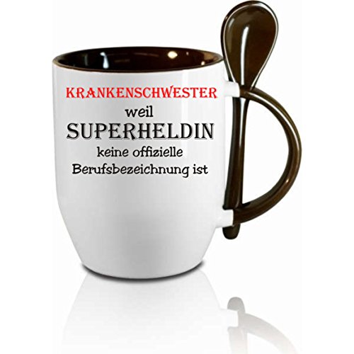 Tasse m. Löffel " Krankenschwester weil Superheldin keine Berufsbezeichnung ist " Löffeltasse, Kaffeetasse mit Motiv,Bürotasse, bedruckte Tasse mit Sprüchen oder Bildern - auch individuelle Gestaltung von Creativ Deluxe