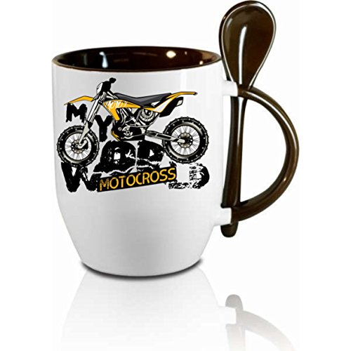 Tasse m. Löffel " Motocross " Löffeltasse, Kaffeetasse mit Motiv,Bürotasse, bedruckte Tasse mit Sprüchen oder Bildern - auch individuelle Gestaltung nach Kundenwunsch von Creativ Deluxe