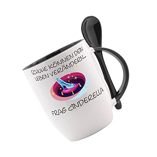 Tasse mit Löffel Schuhe können dein Leben verändern frag Cinderella Löffeltasse, Kaffeetasse mit Motiv, Bürotasse, bedruckte Tasse mit Sprüchen oder Bildern von Creativ Deluxe