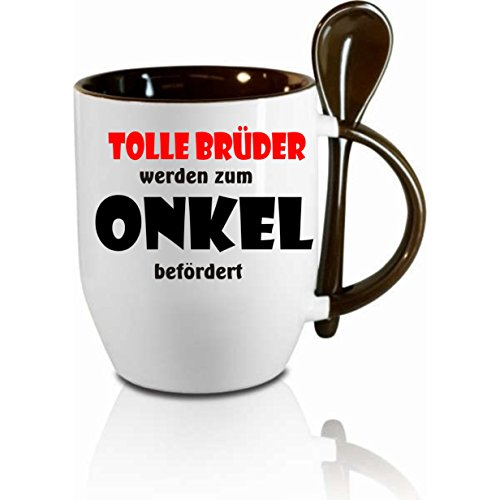 Tasse m. Löffel" Tolle Brüder werden zum Onkel befördert " Löffeltasse, Kaffeetasse mit Motiv,Bürotasse, bedruckte Tasse mit Sprüchen oder Bildern - auch individuelle Gestaltung nach Kundenwunsch von Creativ Deluxe