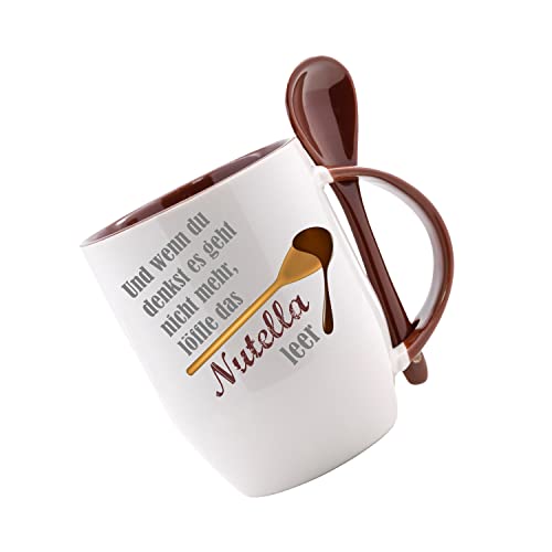 Crealuxe Löffeltasse 'Und wenn du denkst es geht nicht mehr löffle das Nutella leer' bedruckt, Kaffeetasse mit Motiv, Bürotasse von Crealuxe