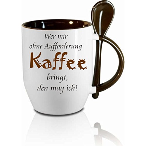 Tasse mit Löffel" Wer mir ohne Aufforderung Kaffee bringt... " Löffeltasse, Kaffeetasse mit Motiv,Bürotasse, bedruckte Tasse mit Sprüchen oder Bildern - auch individuelle Gestaltung nach Kundenwunsch von Creativ Deluxe