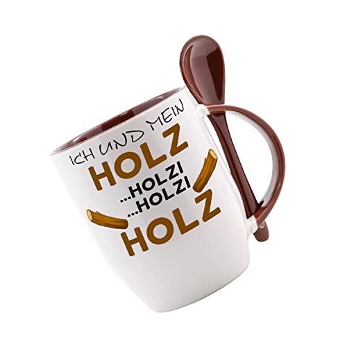 Tasse m. Löffel ich und mein Holz - holzi holzi - Holz Löffeltasse, Kaffeetasse mit Motiv,Bürotasse, bedruckte Tasse mit Sprüchen oder Bildern - auch individuelle Gestaltung nach Kundenwunsch von Creativ Deluxe