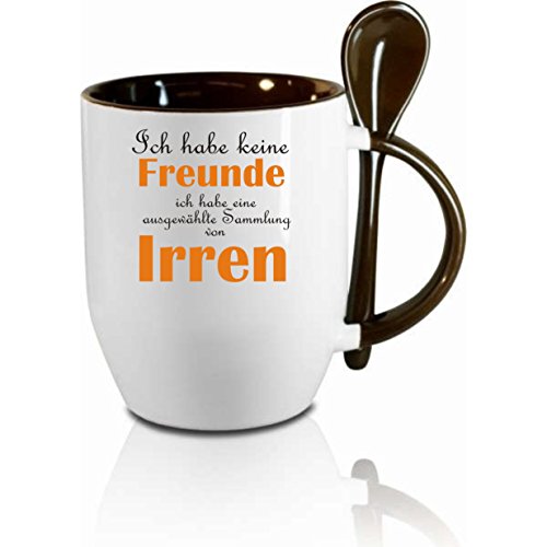 Tasse mit Löffel" Ich habe keine Freunde - ich habe eine Ansammlung von Irren" Löffeltasse, Kaffeetasse mit Motiv,Bürotasse, bedruckte Tasse mit Sprüchen oder Bildern von Creativ Deluxe