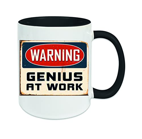 " Warning Genius at work " Kaffeetasse mit Motiv, Tasse mit Druck, auch individuell mit Spruch, Foto, Wunschtext, Wunschname (Schwarz) von Creativ Deluxe