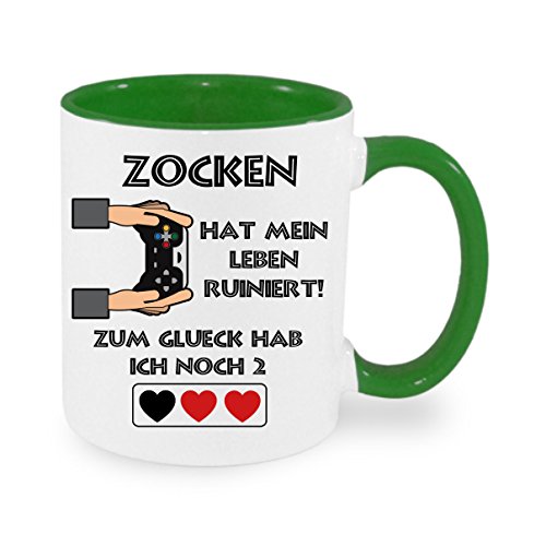 Zocken hat mein Leben verändert.... - Kaffeetasse mit Motiv, Tasse mit Druck, auch individuell mit Spruch, Foto, Wunschtext, Wunschname (Grün) von Creativ Deluxe