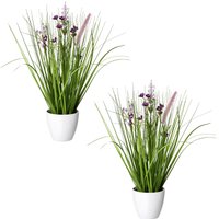 Creativ green Kunstgras "Blüten-Gras-Mix" in weißer Kunststoffschale von Creativ Green