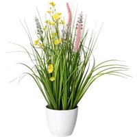 Creativ green Kunstgras "Blüten-Gras-Mix", in weißer Kunststoffschale von Creativ Green