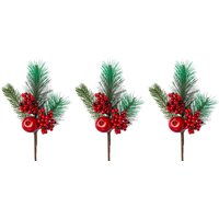 Creativ green Winterliche Kunstpflanze "Weihnachtsdeko", Zweig benadelt, dekoriert mit Apfel und Beeren, 3er-Set von Creativ Green