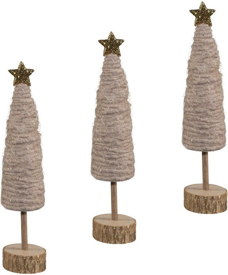 Creativ deco Dekobaum Weihnachtsdeko (Set, 3 St), aus Holz und Wolle, Höhe je ca. 25 cm von Creativ deco