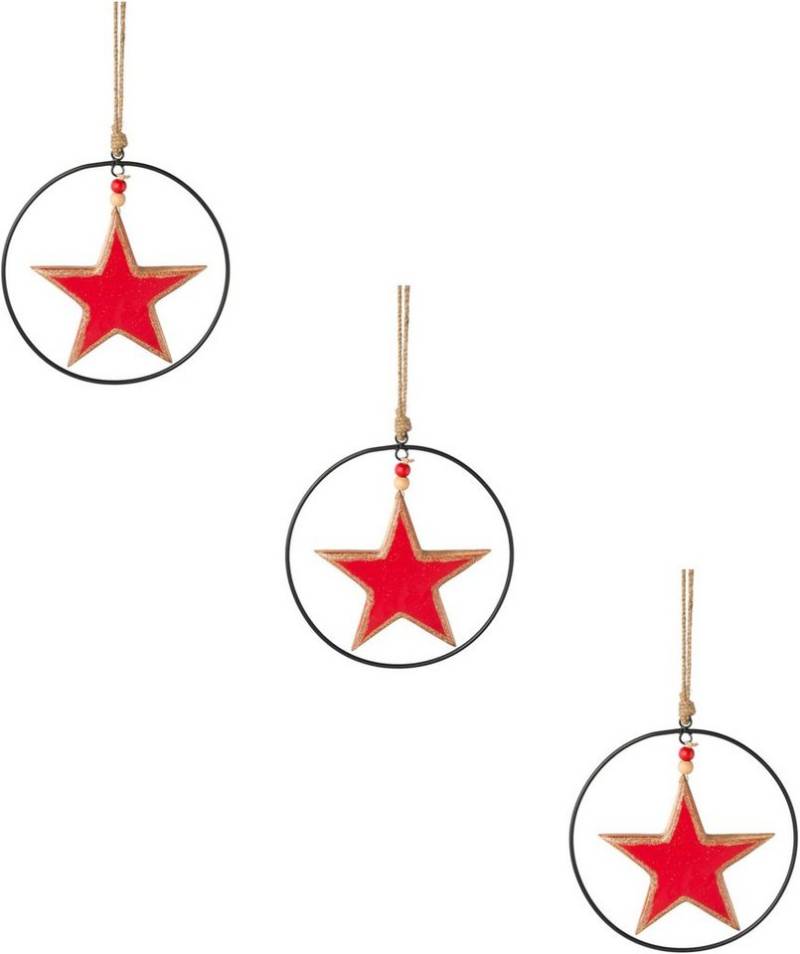 Creativ deco Dekostern Weihnachtsstern, Weihnachtsdeko rot, 3 St., mit Enamel-Lackierung und Metallring, Durchmesser Stern 15 cm von Creativ deco