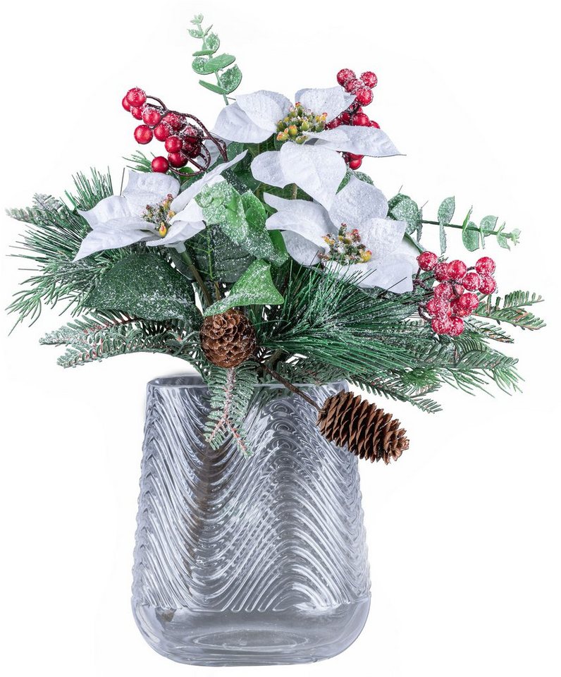 Creativ deco Dekovase Weihnachtsdeko (Set, 2 St., 1 Vase, 1 Bouquet), mit Poinsettien-Mixbund in geeister Optik von Creativ deco