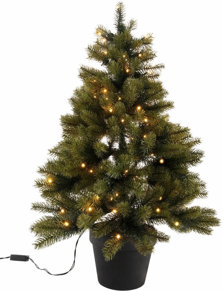 Creativ deco Künstlicher Weihnachtsbaum Weihnachtsdeko, künstlicher Christbaum, Tannenbaum, mit schwarzem Kunststoff-Topf und LED-Lichterkette, batteriebetrieben von Creativ deco