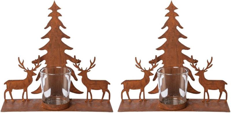 Creativ deco Teelichthalter Weihnachtsdeko (2 St), Oberfläche in Rost-Optik von Creativ deco